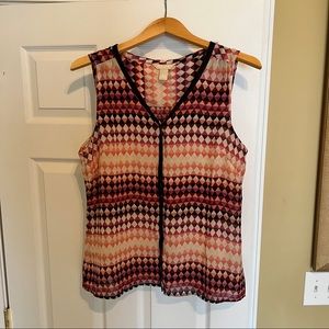 Banana Republic Art Deco Print Button Front Sheer Tank Top